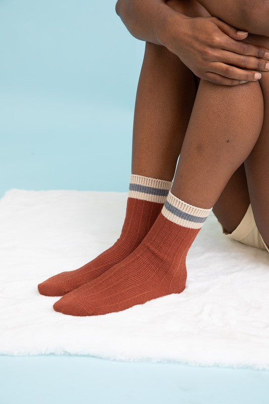 rust Color Block Crew Socks