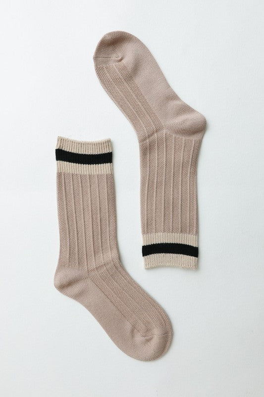 tan Color Block Crew Socks