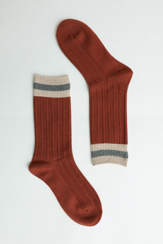 rust Color Block Crew Socks