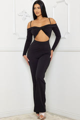 Black Open Shoulder Cutout Detail Jumpsuit