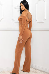 cinnamon Open Shoulder Cutout Detail Jumpsuit