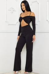 Black Open Shoulder Cutout Detail Jumpsuit