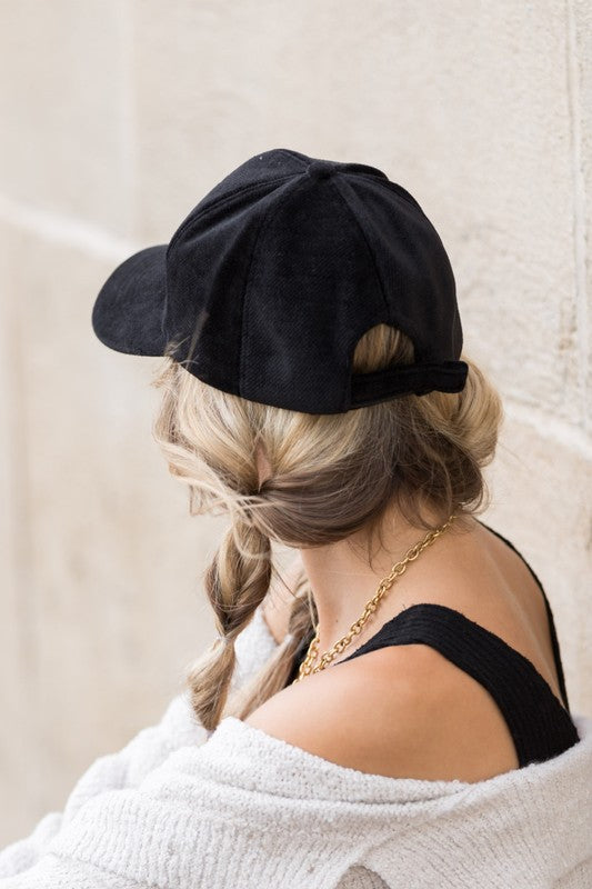 Black Velour Baseball Cap