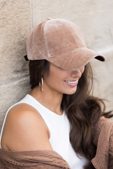 taupe Velour Baseball Cap