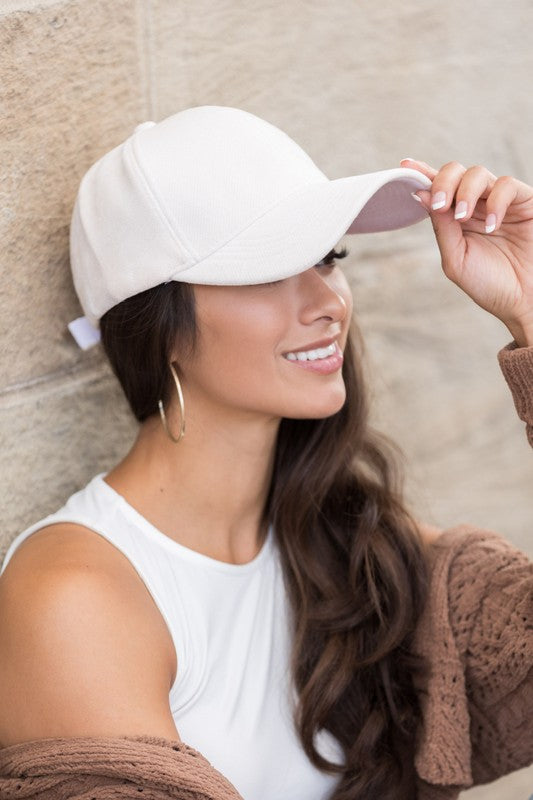 cream Velour Baseball Cap