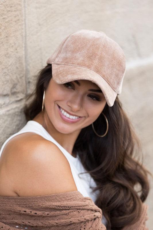 taupe Velour Baseball Cap