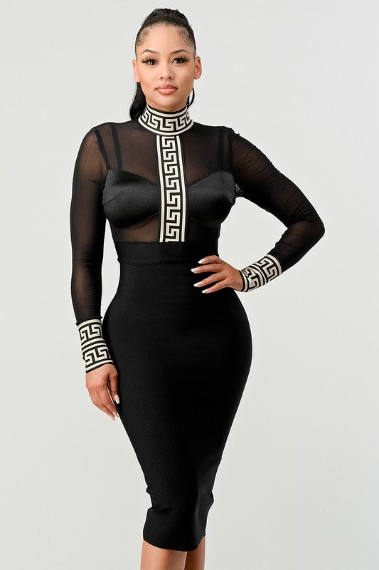 Midnight Divva Contrast Print Black Midi Dress