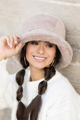 cream color Plush Faux Fur Bucket Hat