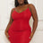 Model wearing red plus size mini dress with rhinestone detail