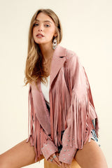 blush pink Studded Fringe Open Western Jacket