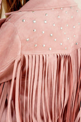 blush pink Studded Fringe Open Western Jacket