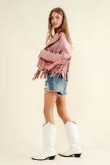 blush pink Studded Fringe Open Western Jacket