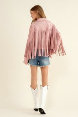 blush pink Studded Fringe Open Western Jacket