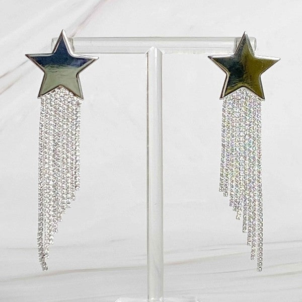 silver Cascading Star Earrings