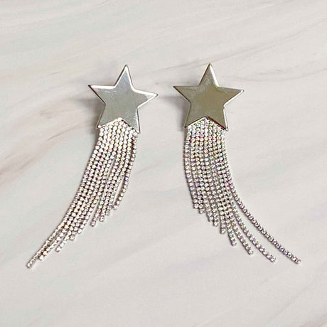 silver Cascading Star Earrings