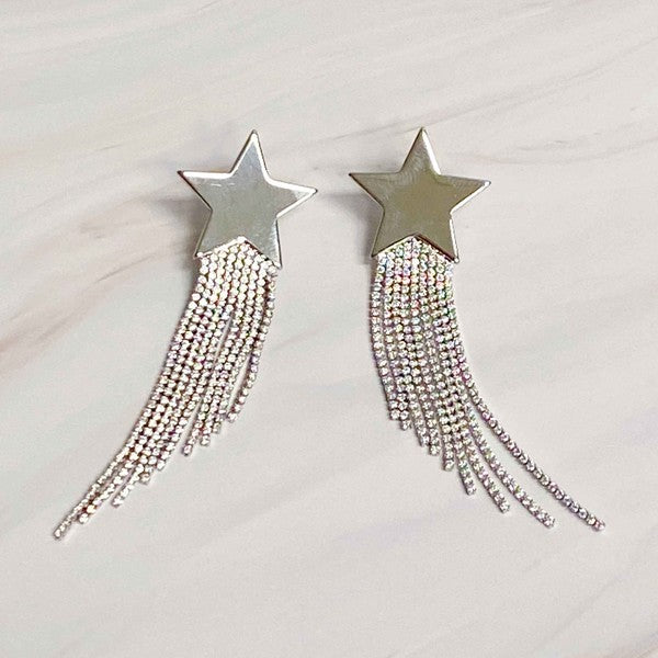 silver Cascading Star Earrings