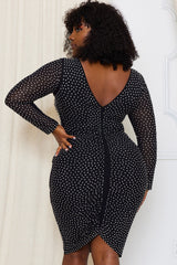 Black Translucent Silver Rhinestone Plus Size Midi Dress