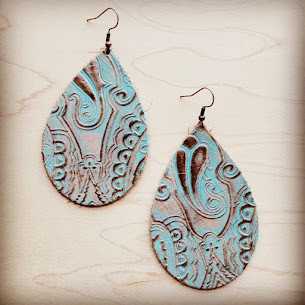 Napolis Turquoise and Brown Leather Teardrop Earrings