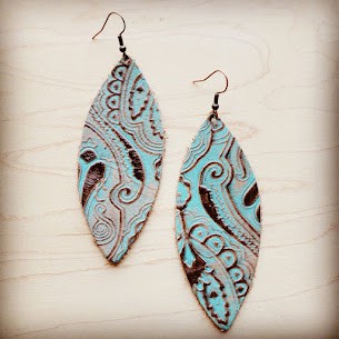 Napolis Turquoise & Brown Narrow Leather Oval Earrings