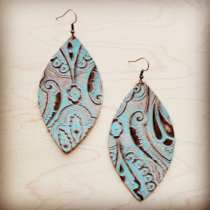 Napolis Turquoise & Brown Leather Oval Earrings
