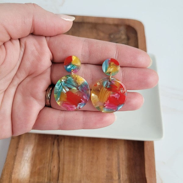 Round Drop Earrings - Rainbow Confetti