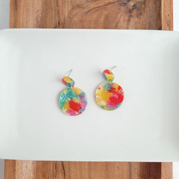 Round Drop Earrings - Rainbow Confetti