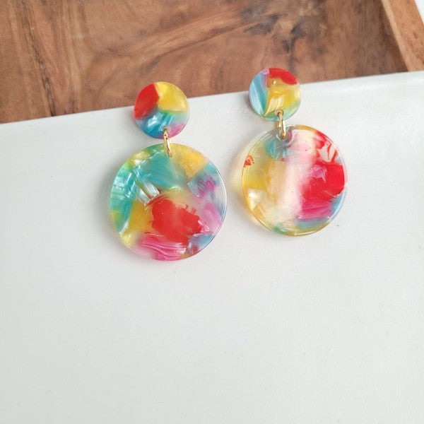 Round Drop Earrings - Rainbow Confetti