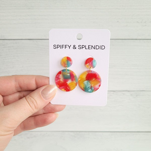 Round Drop Earrings - Rainbow Confetti