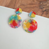 Round Drop Earrings - Rainbow Confetti