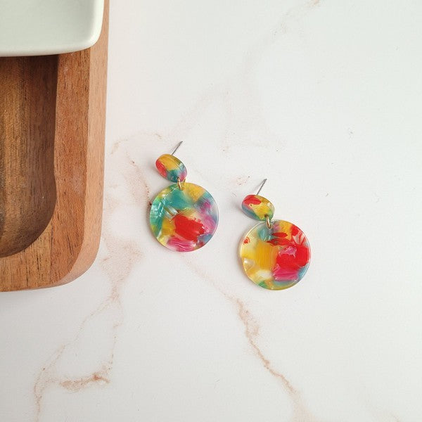 Round Drop Earrings - Rainbow Confetti