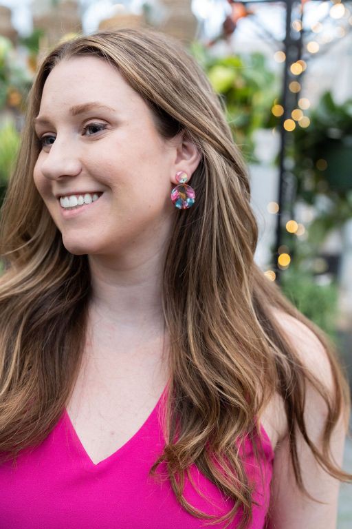 Round Drop Earrings - Rainbow Confetti