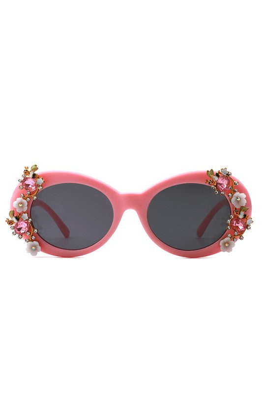 pink Oval Floral Design Sunglasses