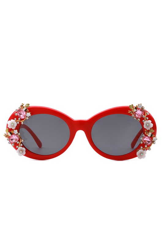 red Oval Floral Design Sunglasses