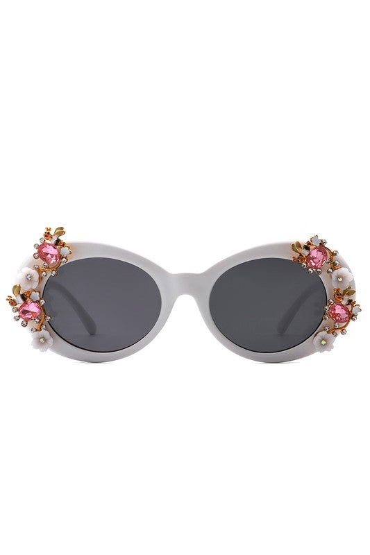 white Oval Floral Design Sunglasses