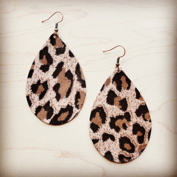 Suede Leopard Leather Teardrop Earrings