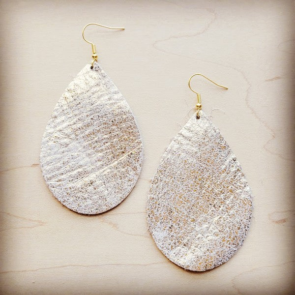 Heavy Metal White Leather Teardrop Earrings