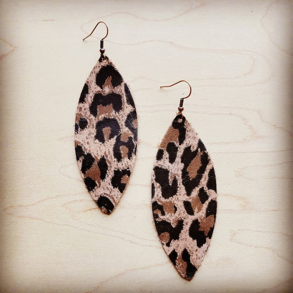 Suede Leopard Narrow Leather Oval Earrings
