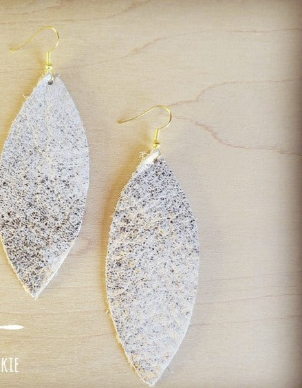 Heavy Metal White Narrow Leather Oval Earrings