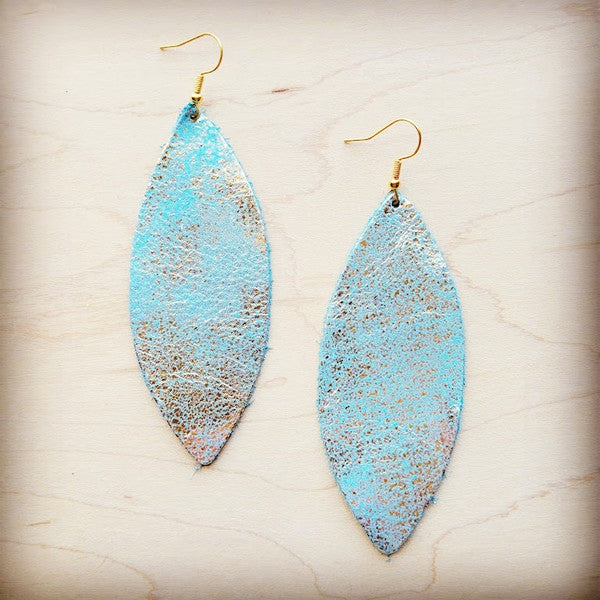 Heavy Metal Turquoise Narrow Leather Oval Earrings