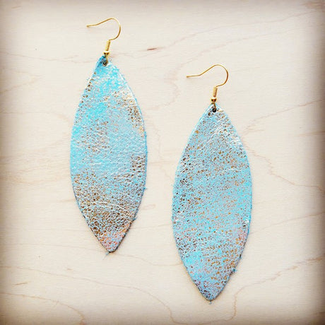 Heavy Metal Turquoise Narrow Leather Oval Earrings