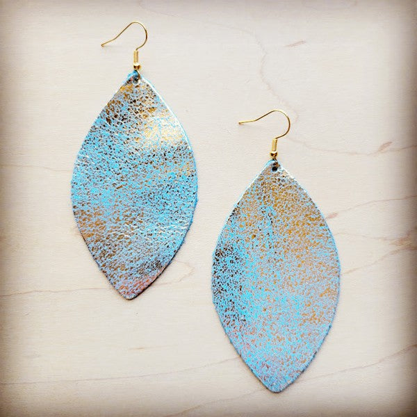 Heavy Metal Turquoise Leather Oval Earrings