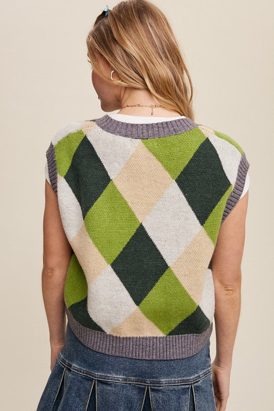 90's Style Argyle Sweater Vest