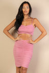 PInk Ruched Crop Top & Skirt Set