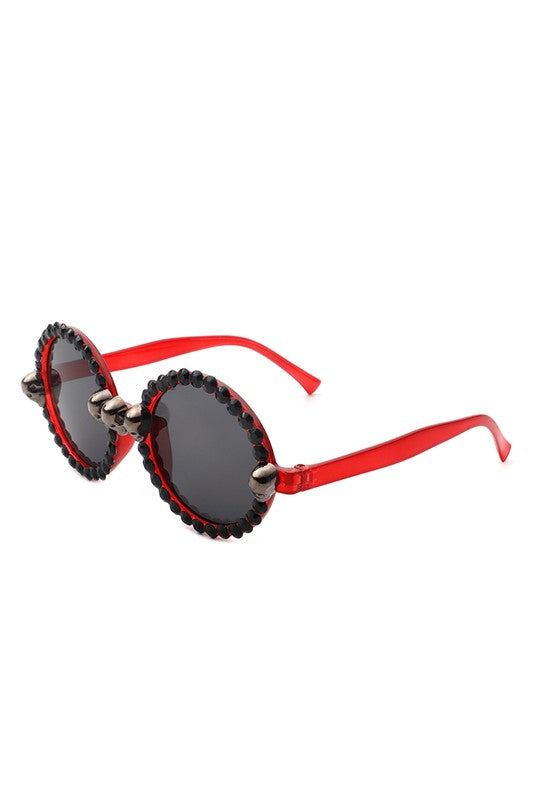 red Round Gothic Rhinestone Skull Punk Sunglasses