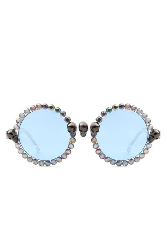 silver Round Gothic Rhinestone Skull Punk Sunglasses