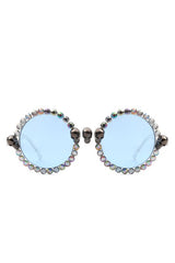 silver Round Gothic Rhinestone Skull Punk Sunglasses