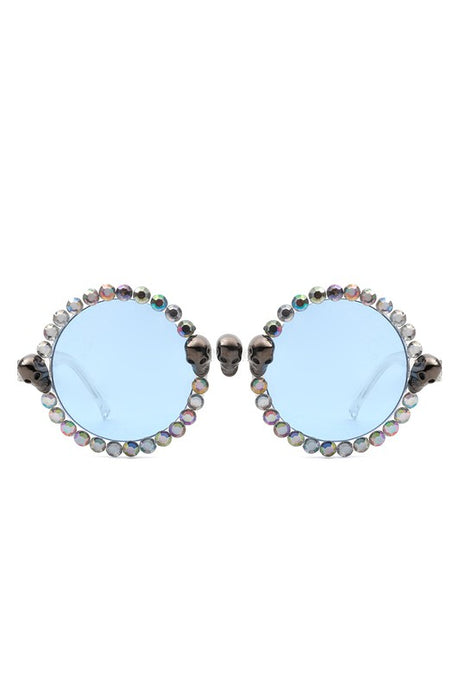 silver Round Gothic Rhinestone Skull Punk Sunglasses