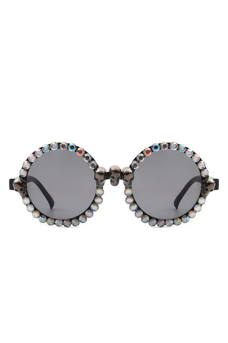 silver Round Gothic Rhinestone Skull Punk Sunglasses