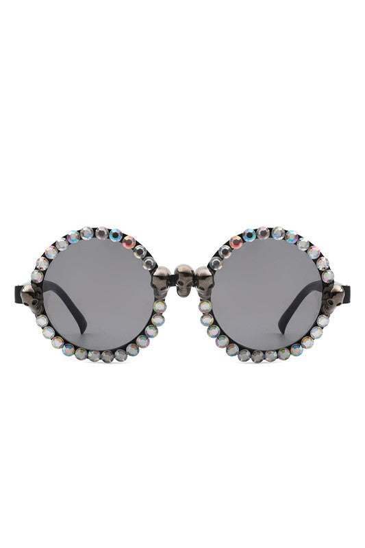 silver Round Gothic Rhinestone Skull Punk Sunglasses