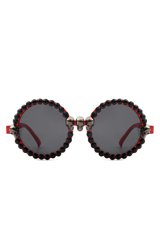 red Round Gothic Rhinestone Skull Punk Sunglasses